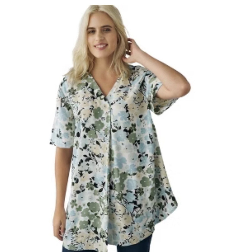 Women's Ellos Button Front Short‎ Sleeve Floral Blouse Size 4X Spring